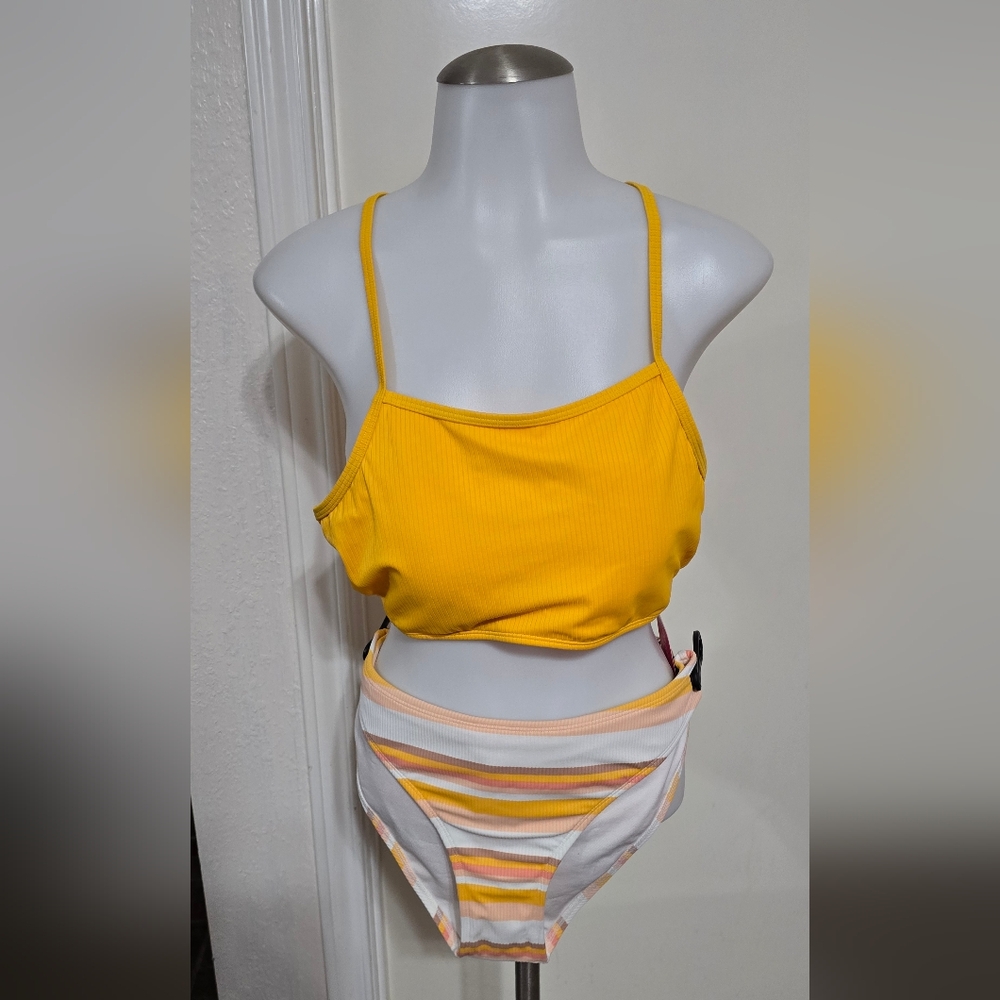 #7702 Yellow Striped Bikini Set